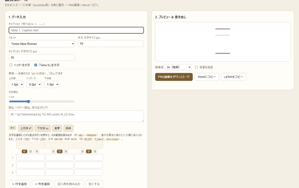 論文表メーカー の操作の様子