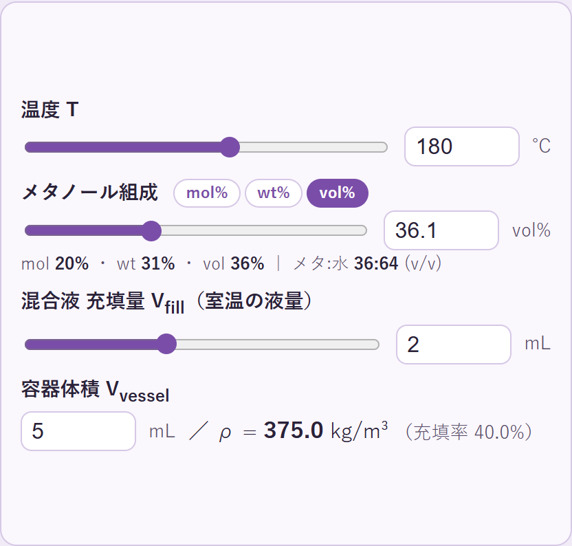 条件と混合比を入れる